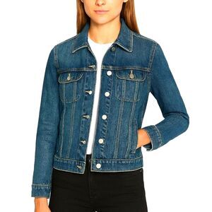NWT Classic Fit Jean Jacket Medium Wash Denim Side Pockets Unisex XS Women's S